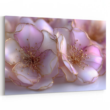 Zarte Kirschblüten aus Resin oder Alkoholtinte mit goldenen Staubfäden in zartem Rosa und Weiß