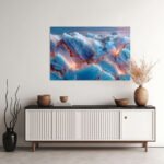 Surreale Eisgrotte oder Opal-Gesteinslandschaft in Hellblau mit goldenen Rissen und rosafarbenem Lichtschein – Bild 2