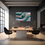 Elegante Fluid-Art-Landschaft in Smaragdgrün, Teal und Grau mit goldenen Einschlüssen und Fließtexturen – Bild 4