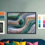 Elegante Fluid-Art-Landschaft in Smaragdgrün, Teal und Grau mit goldenen Einschlüssen und Fließtexturen – Bild 6