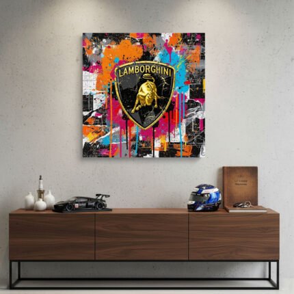 Pop Art Lamborghini Sportwagen Leinwandbild für Garage, Männerhöhle, Wohnzimmer, Büro – Deko für Autofans (Kopie)