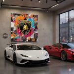 Pop Art Lamborghini Sportwagen Leinwandbild für Garage, Männerhöhle, Wohnzimmer, Büro – Deko für Autofans (Kopie)