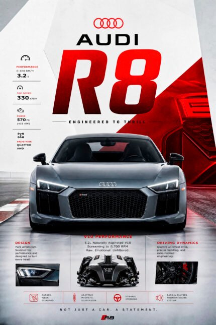 Audi Poster Sportwagen Wandbilder Deko für Autofans zum Einrahmen