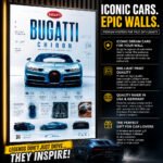 Bugatti Chiron Poster Sportwagen Wandbilder Deko für Autofans zum Einrahmen