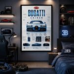Bugatti Chiron Poster Sportwagen Wandbilder Deko für Autofans zum Einrahmen