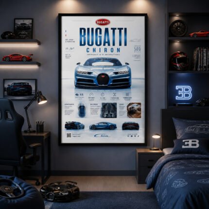 Bugatti Chiron Poster Sportwagen Wandbilder Deko für Autofans zum Einrahmen
