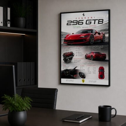 FERRARI 296 GTB Poster Sportwagen Wandbilder Deko für Autofans zum Einrahmen