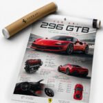 FERRARI 296 GTB Poster Sportwagen Wandbilder Deko für Autofans zum Einrahmen