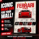 FERRARI F40 Poster Sportwagen Wandbilder Deko für Autofans zum Einrahmen