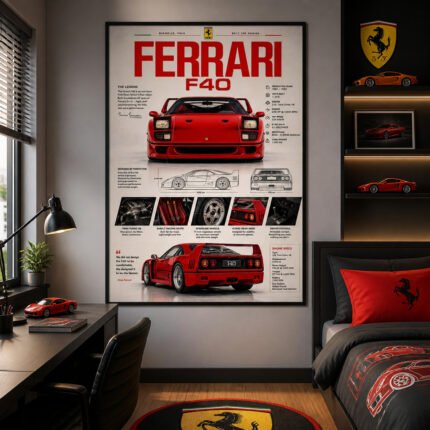 FERRARI F40 Poster Sportwagen Wandbilder Deko für Autofans zum Einrahmen