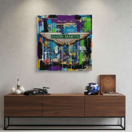Pop Art Aston Martin Sportwagen Leinwandbild für Garage, Männerhöhle, Wohnzimmer, Büro – Deko für Autofans