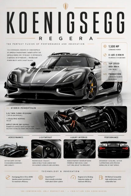 Koenigsegg Regera Poster Sportwagen Wandbilder Deko für Autofans zum Einrahmen