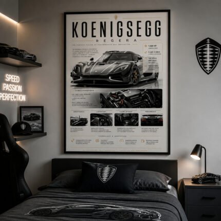 Koenigsegg Regera Poster Sportwagen Wandbilder Deko für Autofans zum Einrahmen