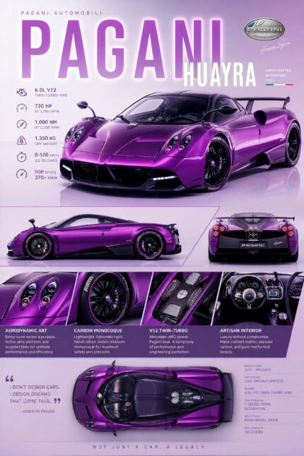 Pagani Huayra Poster Sportwagen Wandbilder Deko für Autofans zum Einrahmen