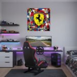 Pop Art Ferrari SF Sportwagen Leinwandbild für Garage, Männerhöhle, Wohnzimmer, Büro – Deko für Autofans (Kopie) (Kopie) (Kopie)
