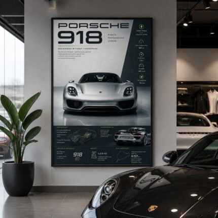 Porsche 918 Poster Sportwagen Wandbilder Deko für Autofans zum Einrahmen