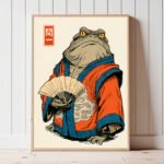 Kriegerischer Frosch im Kimono Eine japanisch inspirierte Charakterillustration | Kunstdruck