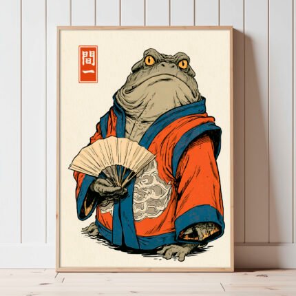 Kriegerischer Frosch im Kimono Eine japanisch inspirierte Charakterillustration | Kunstdruck