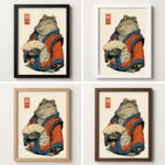 Kriegerischer Frosch im Kimono Eine japanisch inspirierte Charakterillustration | Kunstdruck