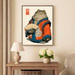 Kriegerischer Frosch im Kimono Eine japanisch inspirierte Charakterillustration | Kunstdruck