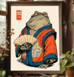 Kriegerischer Frosch im Kimono Eine japanisch inspirierte Charakterillustration | Kunstdruck