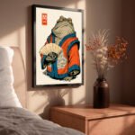 Kriegerischer Frosch im Kimono Eine japanisch inspirierte Charakterillustration | Kunstdruck