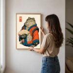 Kriegerischer Frosch im Kimono Eine japanisch inspirierte Charakterillustration | Kunstdruck