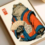 Kriegerischer Frosch im Kimono Eine japanisch inspirierte Charakterillustration | Kunstdruck