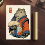 Kriegerischer Frosch im Kimono Eine japanisch inspirierte Charakterillustration | Kunstdruck