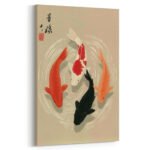 Traditionelle Koi-Karpfen Minimalistischer japanischer Holzschnitt-Stil mit eleganten Wirbeln