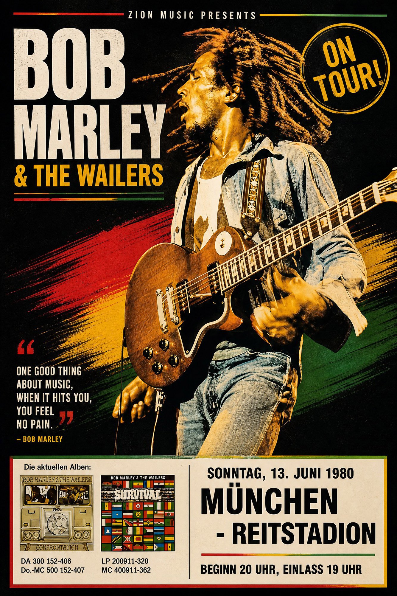 Bob Marley 1980 Musik Poster Konzertplakate als Kunstdruck