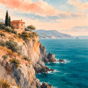 Haus über dem türkisblauen Meer