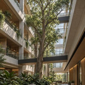 Baum im offenen Atrium