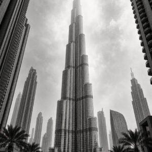 Burj Khalifa &uuml;ber der Stadt