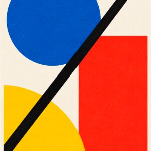 Schwarze Diagonale über Rot und Blau
