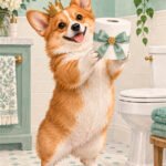 Corgi auf der Papierrolle
