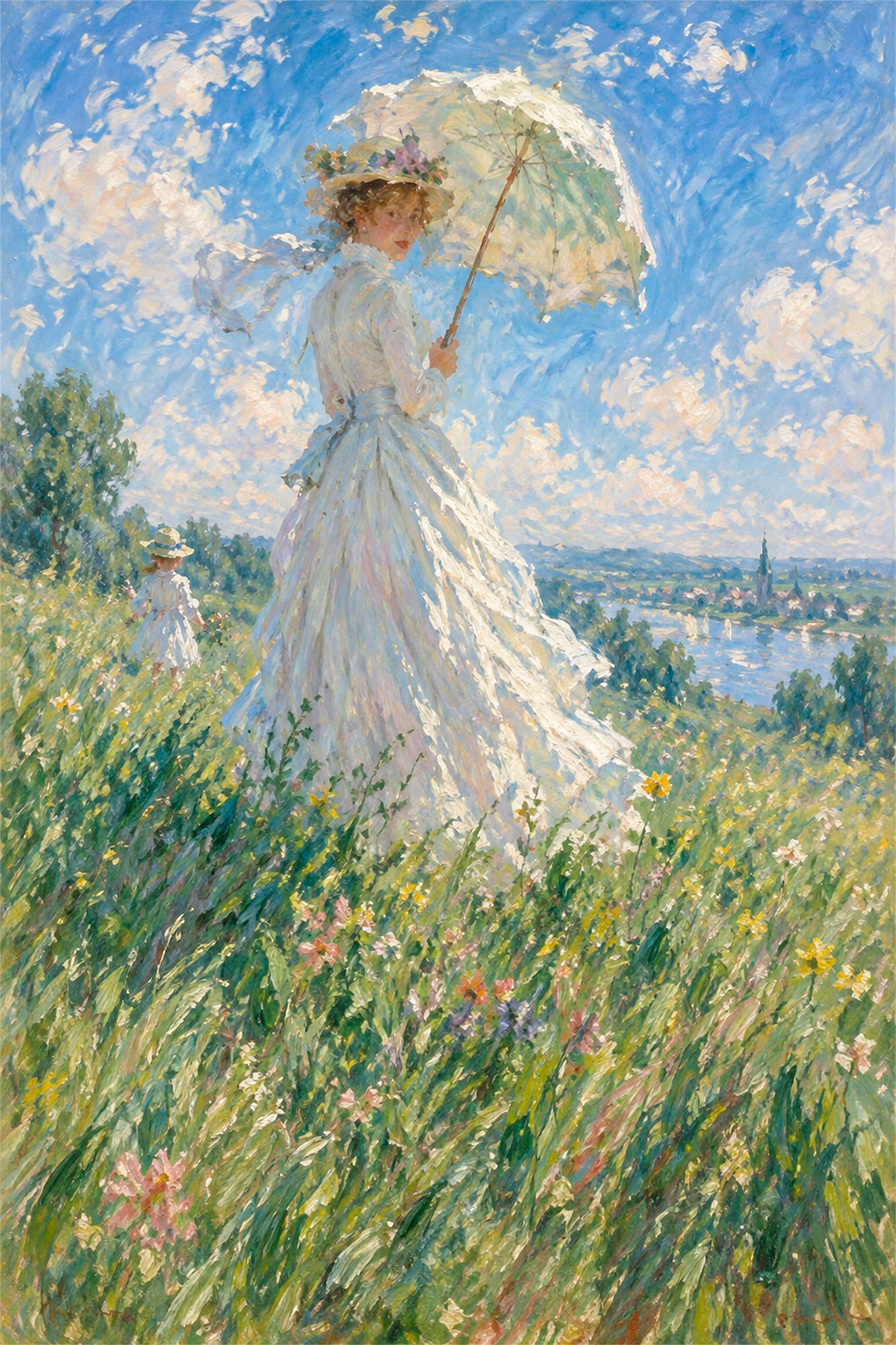 Monet-Frau-mit-Sonnenschirm Frau mit Sonnenschirm im Wind – Bild 1