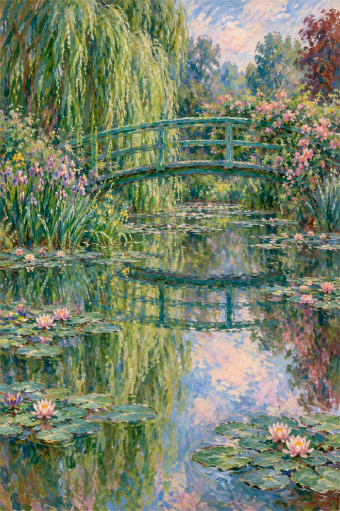Brücke im Seerosengarten – Wandbild aus der Shopkategorie Alte Meister