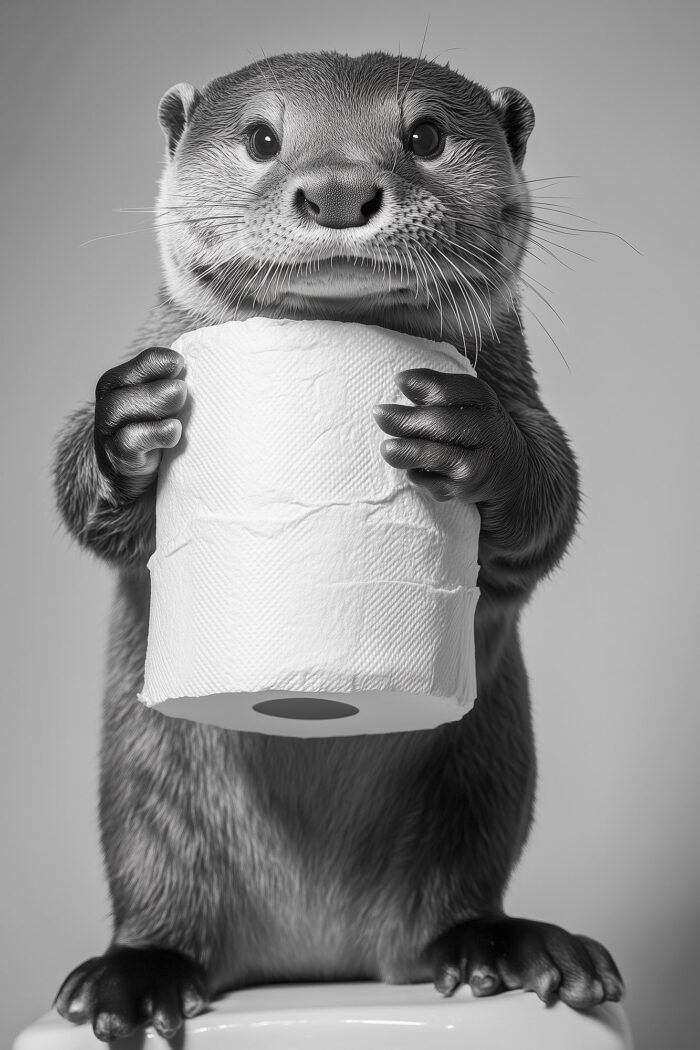 Otter mit einer Rolle Papier – Wandbild aus der Kategorie Badezimmer