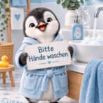 Pinguin beim Händewaschen