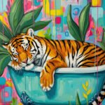 Tiger zwischen tropischen Blättern