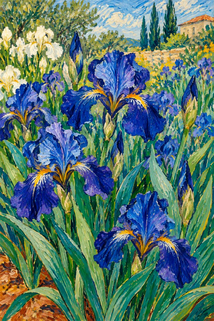 Blaue Irisblüten – Wandbild aus der Shopkategorie Alte Meister