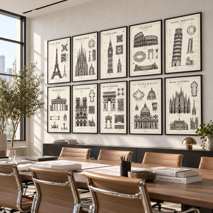 Architektur Poster 10er Set – Europäische Gebäude Zeichnungen - Digitale Wandkunst zum Herunterladen – Bild 3