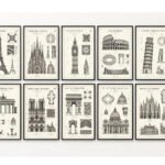 Architektur Poster 10er Set – Europäische Gebäude Zeichnungen - Digitale Wandkunst zum Herunterladen