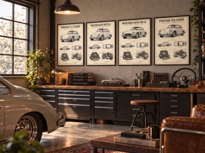 Oldtimer Poster Set 10er Bundle | Klassische Auto Zeichnungen | Digital Download – Bild 5