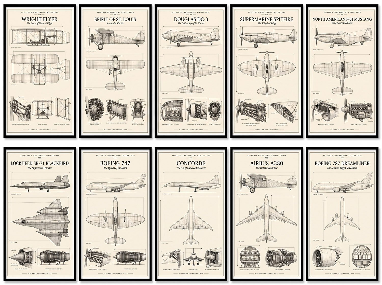 Aviation etsy2 Flugzeuge Poster 10er Set - Fotografie-Technikzeichnungen als digitaler Download zum drucken – Bild 1