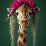 Giraffe im Blütenkranz