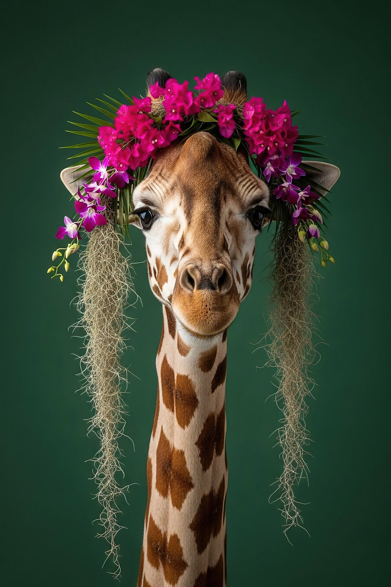 Giraffe Floral Portrait Giraffe im Blütenkranz – Bild 1