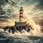 Stürmischer Leuchtturm im Meer
