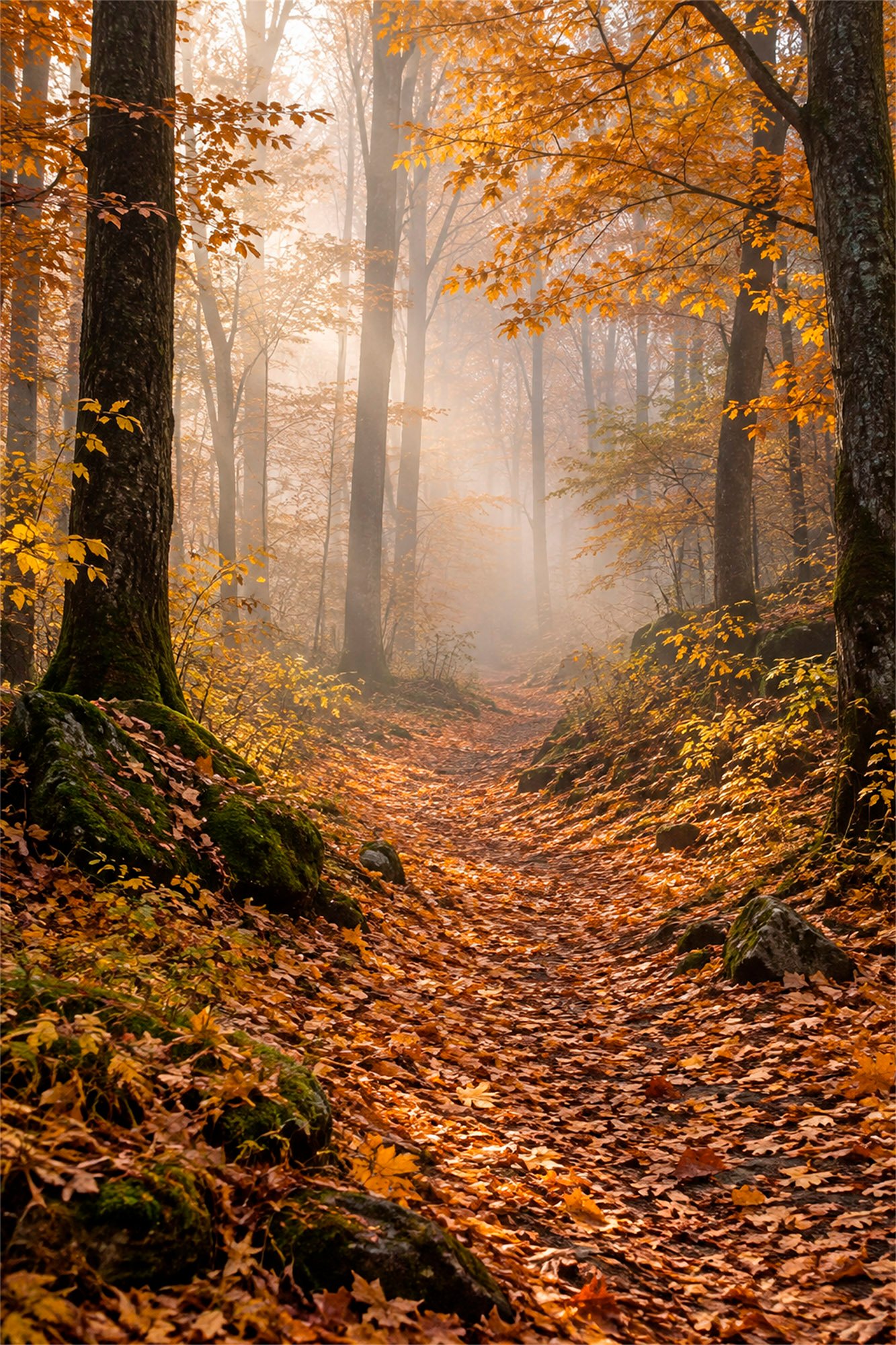 Natur_12 Herbstlicher Waldweg im Nebel – Bild 1